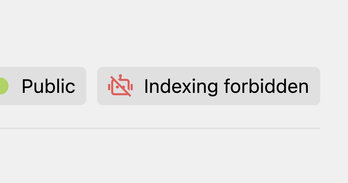 Robots indicator showing "Indexing forbidden" in red